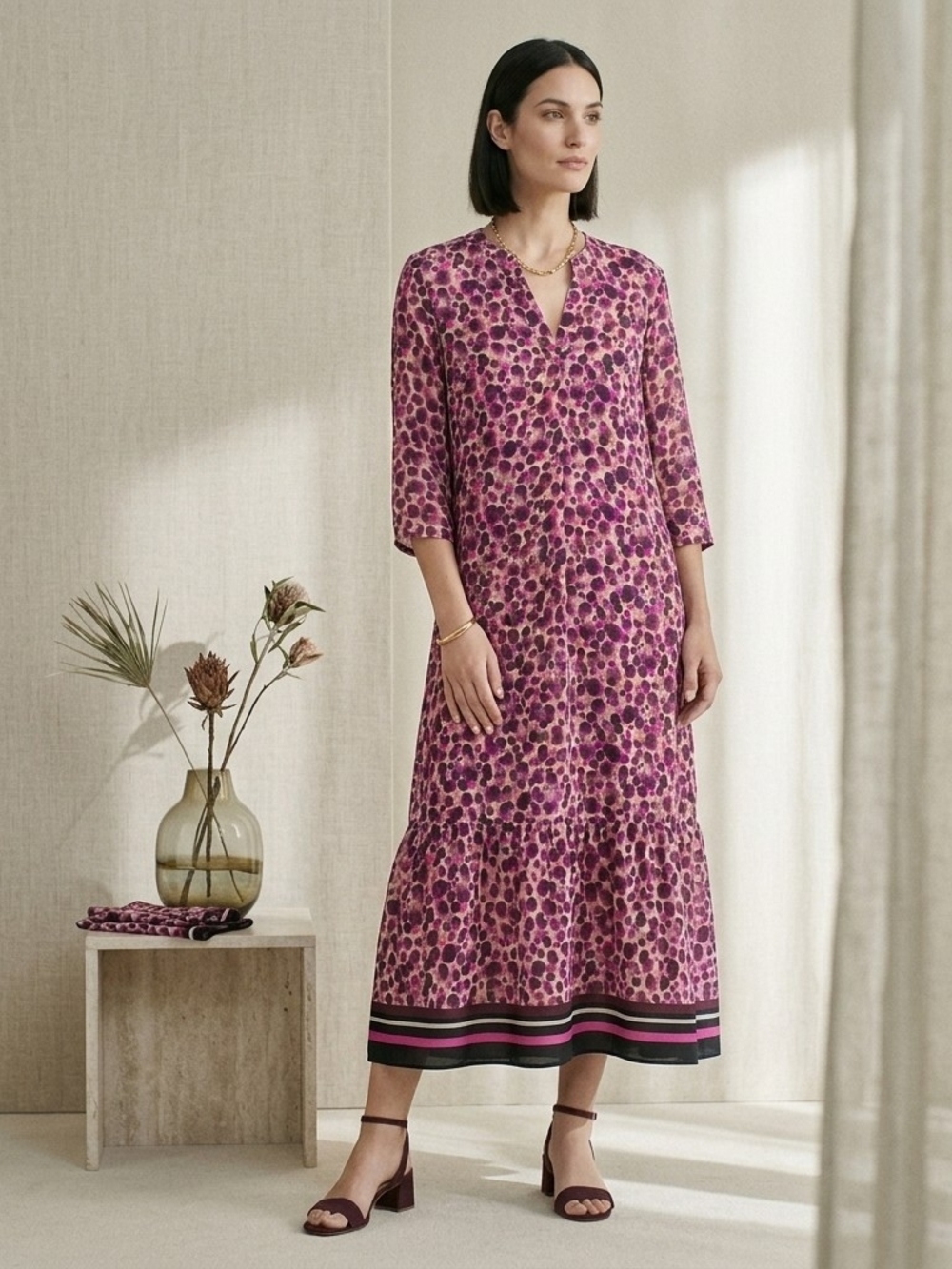 Purple Floral Maxi Dress with V-Neck